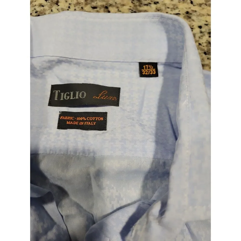 Mens Tiglio Luxe LS Button Down Cotton Dress Shirt needs cuff links‎ 17.5 32/33